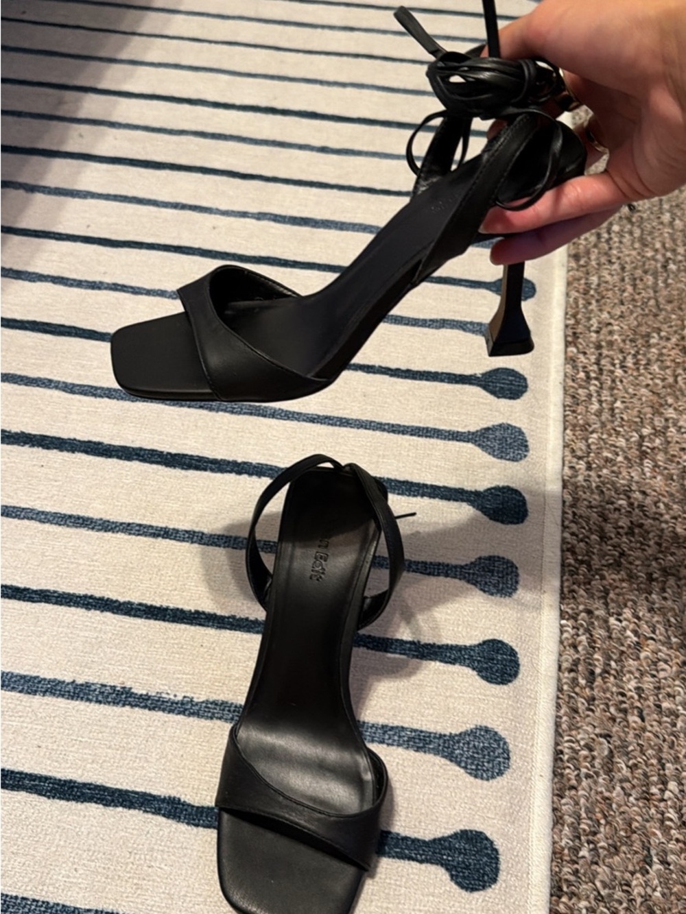 Open Edit Black Lace-Up Square-Toe Heel Sandals - Women